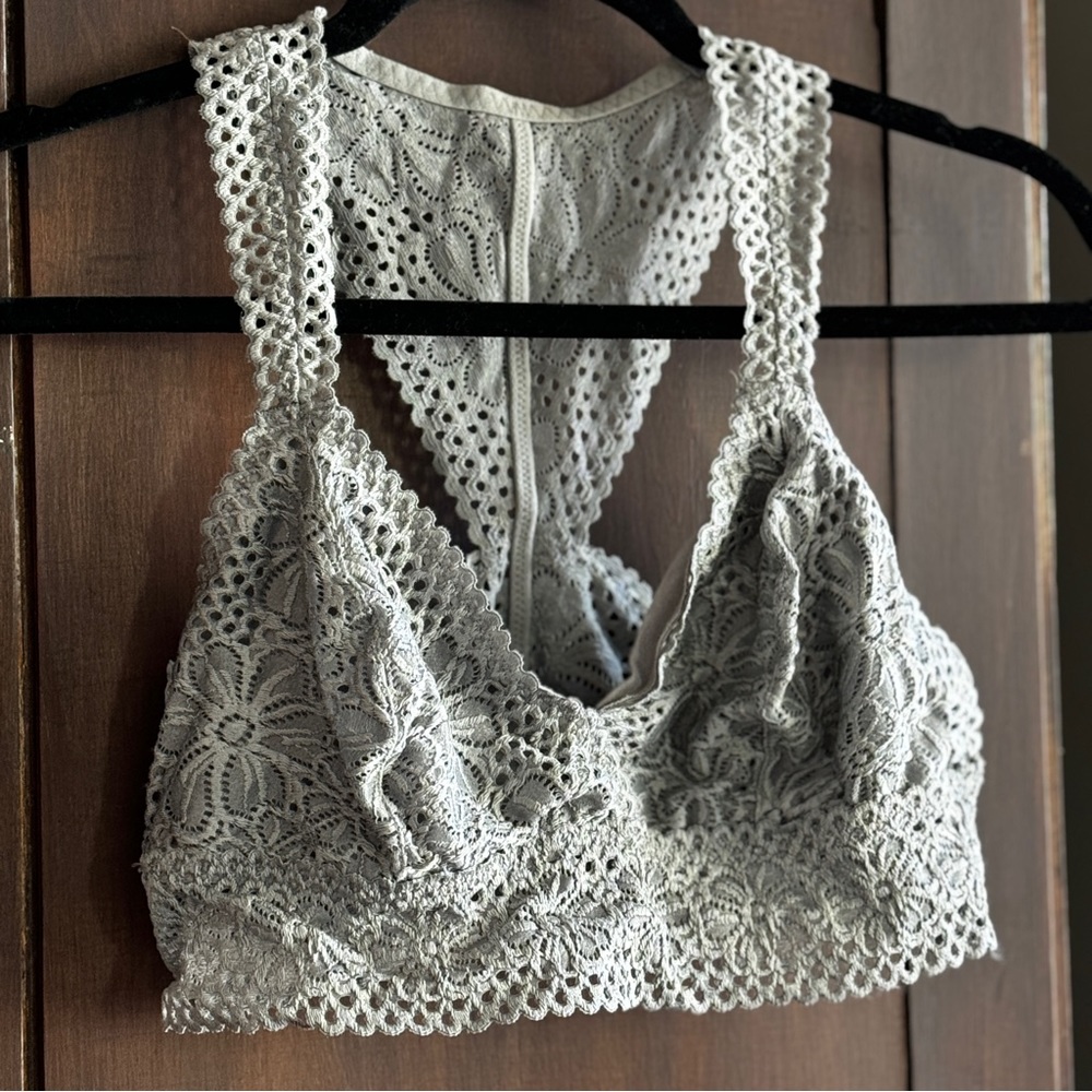 Aerie Silver Gray Lace Bralette Like New Large